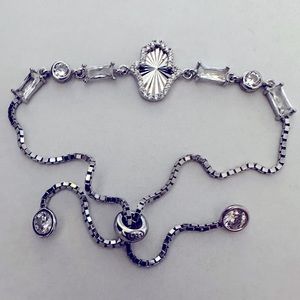 925 silver hand bracelet cz stones slider lock tennis hamsa hand of fatima